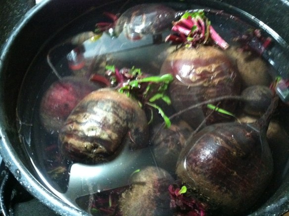 A big 'ol bucket of beets. The last of our garden fare. Ready to hit the freezer.