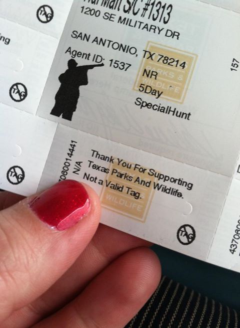 This was my special tag for hunting hogs in Texas. Really. Truly. I didn't think it would happen.