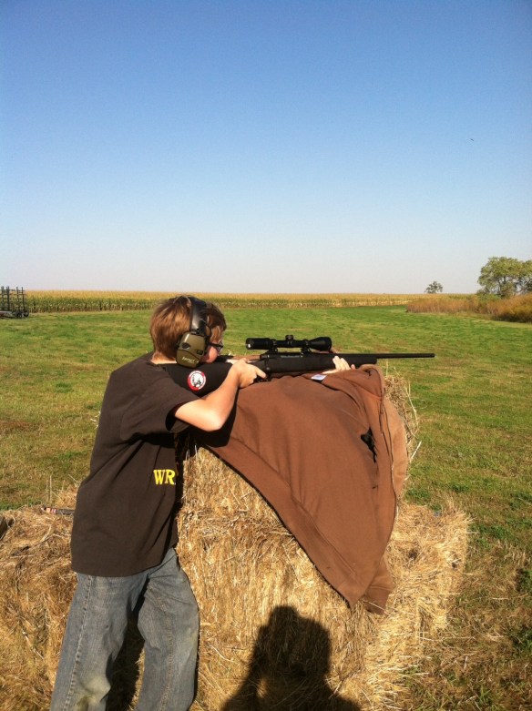 Big Bro passed his Hunter's Safety test this summer, which means this fall was his first year deer hunting. I bought him his own .243, along with hearing protection, and he had a great few days in the field - even though the amount of crop standing didn't help us out.