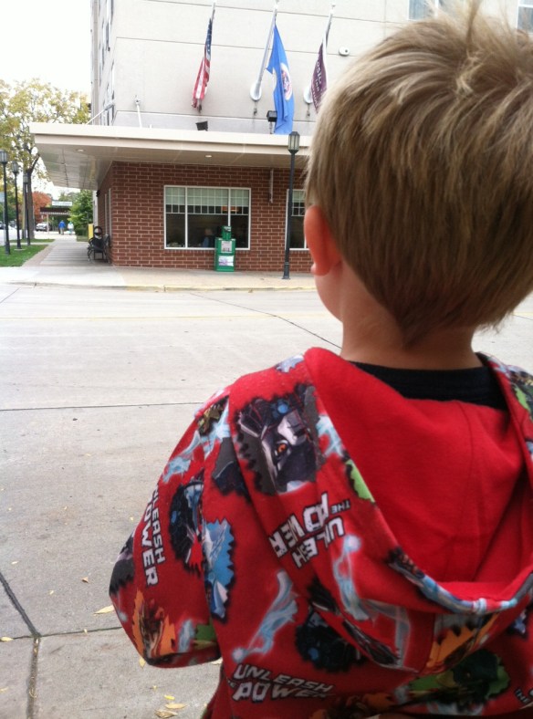 Every day at Mayo, George would stop and say the Pledge of Allegiance to this flag. He's one amazing little kid.